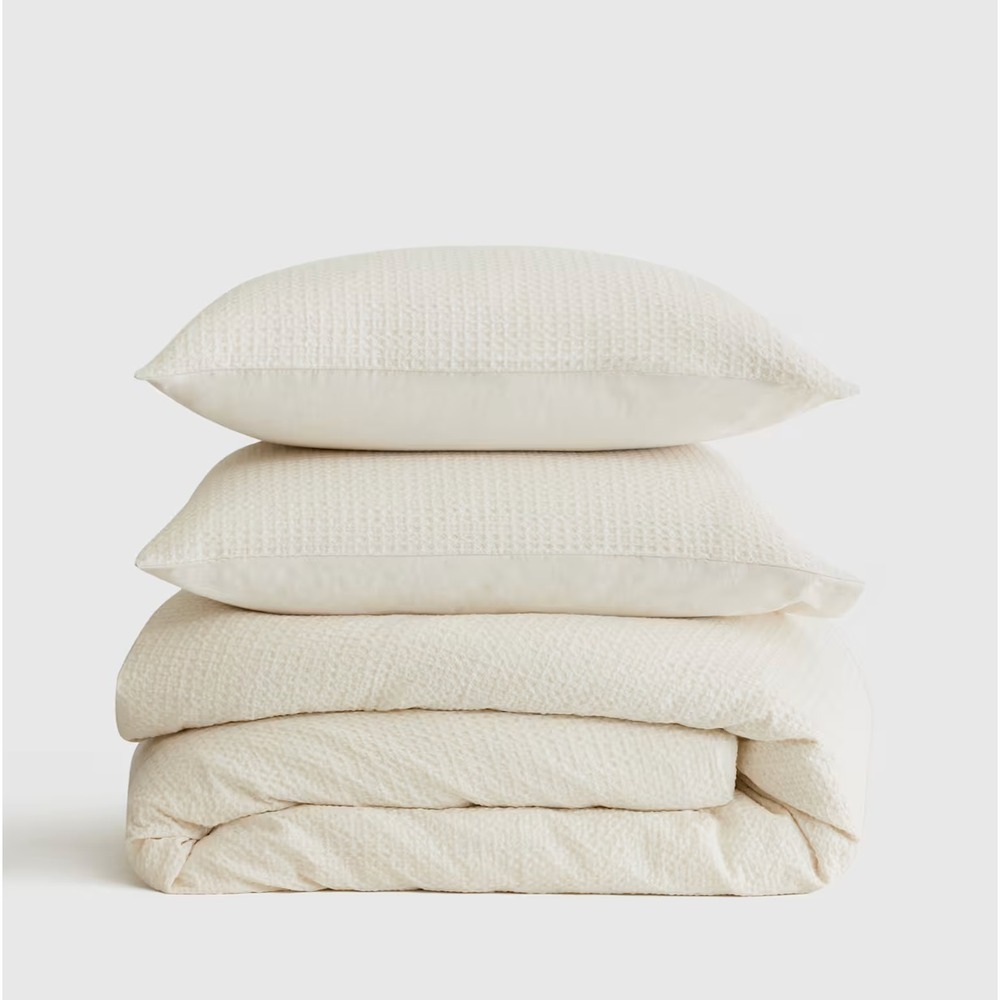 Quince Organic Luxe Honeycomb Duvet Cover Set Undyed King/Cal King Cotton Waffle